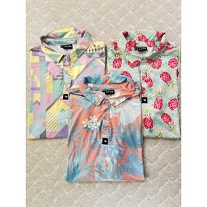 Bad Birdie Polo Shirt Lot Mens Medium Tropical Floral Golf Stretch Performance